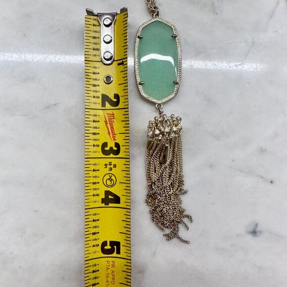 Kendra Scott Rayne Pendant Necklace Light Green and Gold 30” Chain - Picture 5 of 7